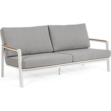 Divano "Jalisco" da due/tre posti, con cuscino, struttura in alluminio, braccioli con inserti in teak -Bianco (1/5)
