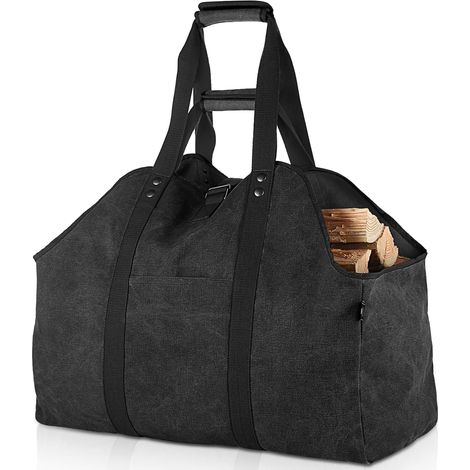 Porte-bûches de Bois de Chauffage Extra-Large Support de Bois de Chauffage en Toile imperméable avec bandoulière pour un Transport Facile - Noir (1/5)