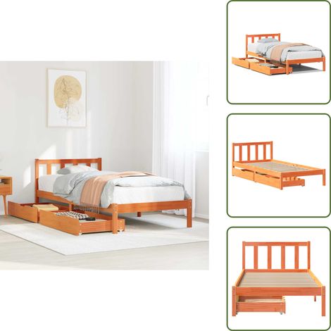 Massivholzbett ohne Matratze Wachsbraun 100x200 Kiefernholz - Bettrahmen - Bettgestell - Schlafzimmerbett - Einzelbett (1/5)