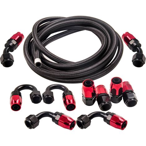 AN-8 Passend für 16FT-Kit aus geflochtenem Öl-Kraftstoffschlauch Edelstahl neu16.4FT AN8 Nylon-Stahlflexleitung Hydraulik/Benzin-Schlauch Schlauchende Fitting (1/5)