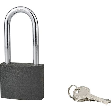 Lucchetto ACERA grigio 60 mm con arco semialto in acciaio cementato da 79 mm, 3 chiavi – THIRARD (1/2)