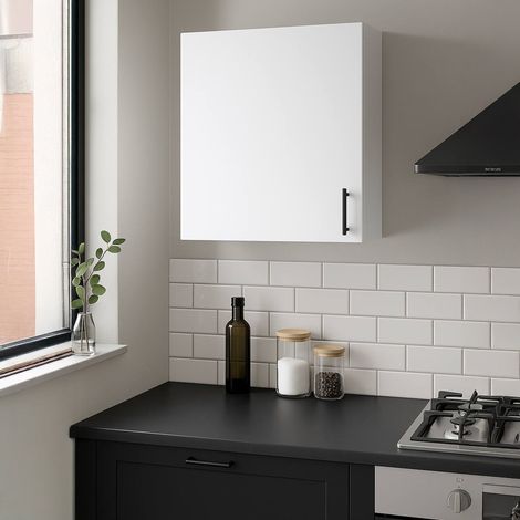 Dmora - Mueble colgante 1 puerta Este, Estante de pared, Armario auxiliar multifuncional, 60x34 h59 cm, Blanco (1/5)