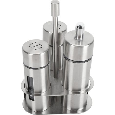 Halbtransparente Ölflasche, Pfeffermühle und Salzstreuer aus Edelstahl 304 für westliche Restaurants, den Haushalt und Grillzwecke, mit drei Öffnungen