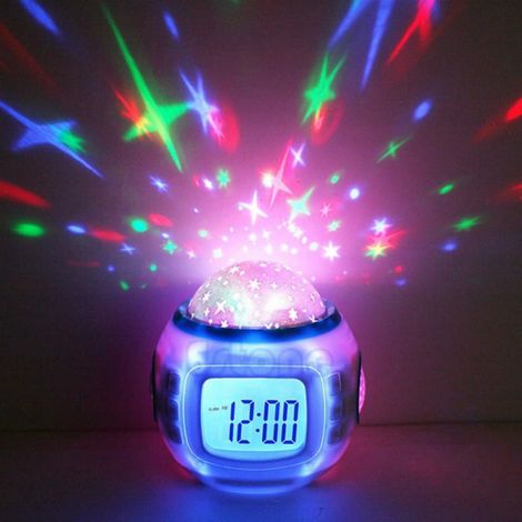 Projecteur D Étoiles - Horloge Réveil Avec Affichage De Température Et Calendrier Perpétuel - Lampe D Ambiance Pour Chambre - 10.4 X 10.2 X 8.2 Cm - 1 Pièce (1/5)