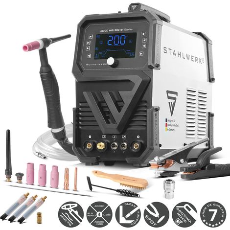 STAHLWERK soldadora de arco con protección de gas 3 en 1 Combi AC/DC TIG 200 ST Digital - TIG & MMA (MMA/ARC) hasta 200 A, modo Clean para la limpieza electroquímica de cordones de soldadura de ace (1/5)