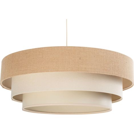 Suspension Boho 050-101-60 - Extérieur en mélange de jute et lin beige foncé et clair, intérieur beige crème (1/5)