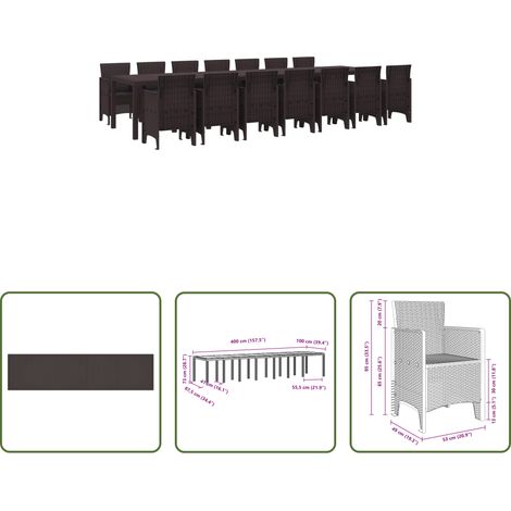 Gartenstuhl - Garten-Esszimmergarnitur mit Kissen mit Kissen 15 pcs Braun PP (1/5)