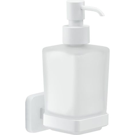 Gedy Tonga Wandseifenspender, Mattweiß, Edelstahl und Satiniertes Glas, 220 ml