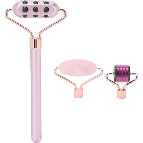 Lot de 3 outils visage Gua Sha en pierre de jade, rouleau micro-aiguilles massant, soin beauté naturel, coffret spa à domicile (1/5)
