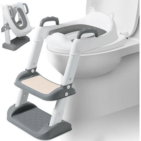 Réducteur de siège de toilette enfant, rehausseur de siège de toilette enfant avec marchepied, adaptateur de toilette enfant avec coussin en PU (1/5)