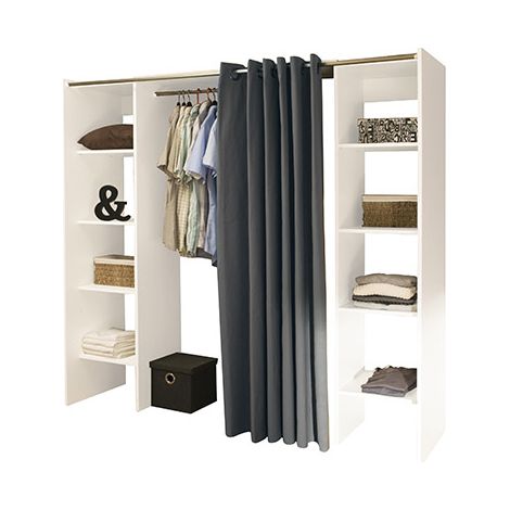 M&S – Armoire Spike 112/185cm avec rideau – 8 tablettes – Panneaux de particules – Blanc et gris (1/10)