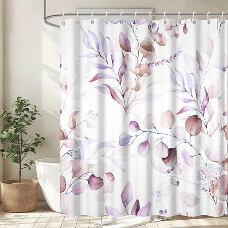 1 Rideau Douche, 180x180cm, Polyester Lavable, Motif Feuilles, Imperméable, Salle de Bain, Avec 12 Crochets (1/5)
