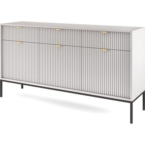 Cassettiera: 3 cassetti, 3 ante, Grigio, Nero, 154 x 83 x 39 cm, maniglie dorate (1/5)
