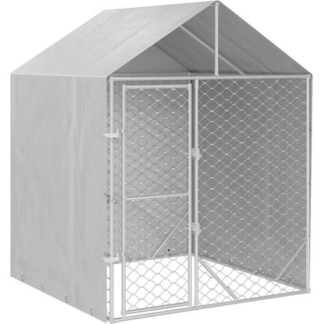 Caseta/jaula/recinto/paquete para animales de exterior con techo plateado 2 x 2 x 2,5 m Plata 020041896