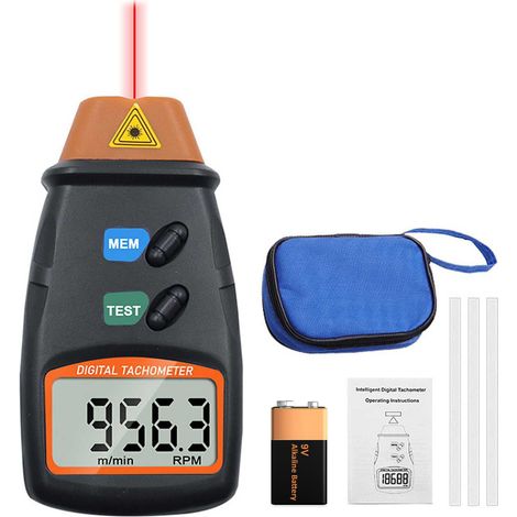 Tachymètre Numérique, Tachymètre Laser Sans Contact 2,5-99999 Tr/Min Mesure De La Jauge De Vitesse De Rotation Avec Bande Réfléchissante (Pile 9V Incluse) (1/5)