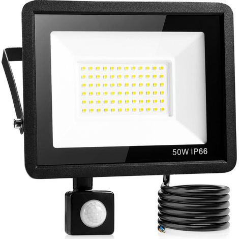 50W Led Projecteur Exterieur Detecteur，Ip66 imperméable luminaire Exterieur Detecteur，Lumière blanche froide，Largement Utilisé Dans Les Garages, Les Jardins [Classe énergétique F] (1/5)