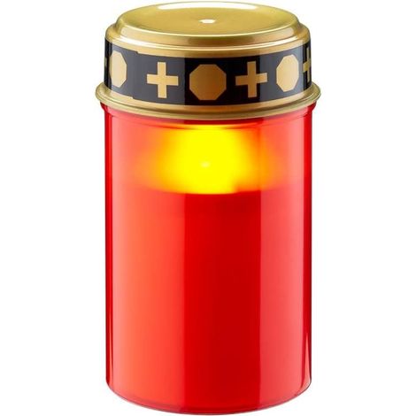 Lanterne Funéraire LED - 1 Unité - Plastique Et Cuivre - Minuterie 6h - Extérieur Cimetière - Rouge Or Noir - 120x67mm (1/5)
