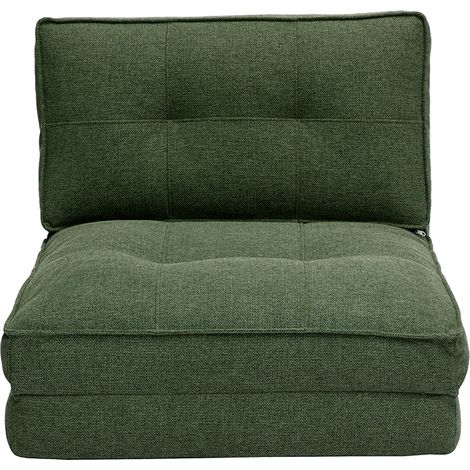 Miliboo – Fauteuil convertible 1 place en tissu vert kaki capitonné – 5 positions de dossier – Dimensions L74 x P85 x H65 cm – Confort optimal