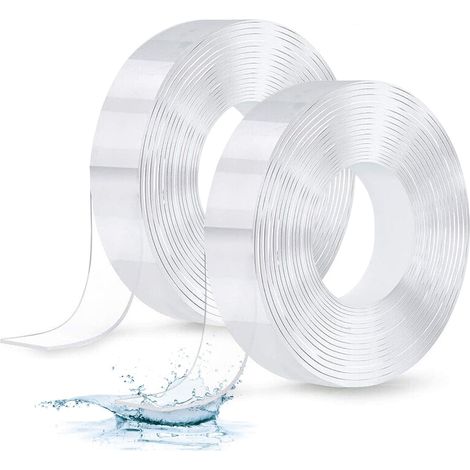 5M Doppelseitiges Klebeband Extra Stark, 2 Rollen Double Sided Tape, Nano Tape Spurloses, Transparent Klebeband, Wiederverwendbares Klebebänder für Bücherregal, Bilderrahmen, Teppich, Küche, Zuhause (1/5)