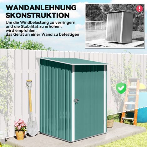 Abri de jardin métal 100x103x160 cm vert, cabanon exterieur avec porte verrouillable, rangement compact à toit incliné pour espace extérieur (1/5)