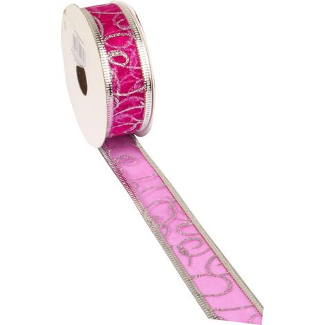 Nastro decorativo natalizio rosa con bordo argentato, 3 cm x 2,7 m (1/2)