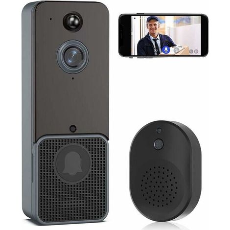 Sonnette vidéo intelligente sans fil - Sonnette maison avec vision nocturne HD, visiophone à distance, sonnette visuelle connectée pour domicile (1/4)
