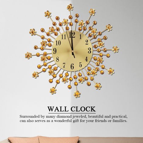 Horloge Murale Diamant en Fer Forgé Style Européen Fleur - Décor d'Intérieur Vintage (1/5)