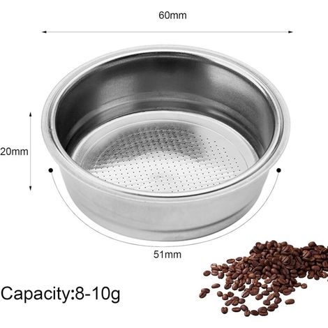 Passoire à café de 51 mm en acier inoxydable - Compatible avec les paniers à café Delonghi - Accessoires pour machine à expresso - 8 à 10 g (1 tasse) (1/4)