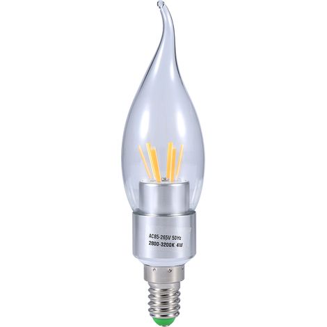 Ampoule LED à filament COB E14 4W 85-265V, ampoule bougie à économie d'énergie, n° 5, flamme argentée, blanc chaud (1/4)