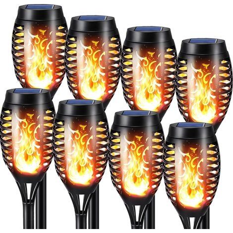 Lumières Flamme Solaire Exterieure - 8 Pack Etanche Lampe Torche Solaire, Lampe Solaire Flamme Vacillante pour Décor, Jardin, Patio, Chemins, Pelouse (1/5)
