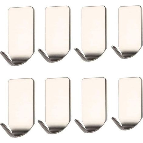 Pack de 8 salle de bain crochets adhésifs pour serviettes cuisine crochets imperméables en acier inoxydable crochets adhésifs. (1/4)