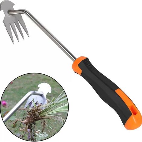 Arrache‑mauvaises herbes manuel à 4 dents, outil de désherbage à main en métal, manche ergonomique antidérapant pour jardin, massifs et potager (1/5)