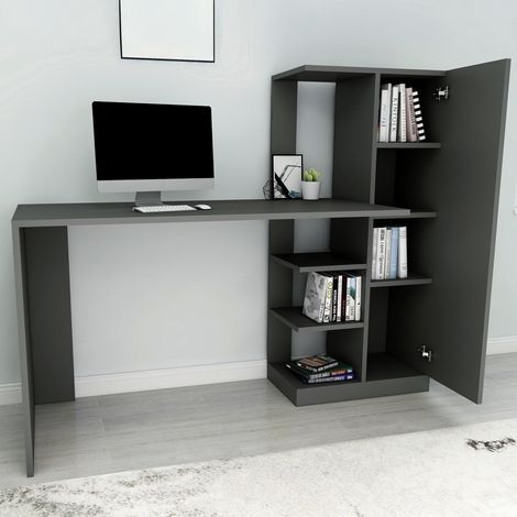 Escritorio Donnas, 6 Estantes, Una Puerta, 7 Compartimentos, 120x55x74h cm Negro Antracita (1/4)