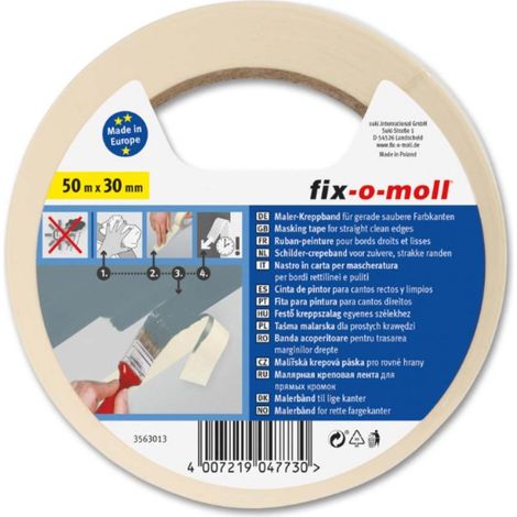 FIX-0-MOLL - 50mt x 30mm - NASTRO CARTACRESPATO PER MASCHERATURA - PER BORDI RETTILINEI E PULITI