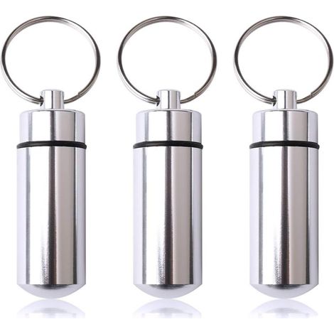 Pcs Boîte À Pilules Porte-clés, Boîte À Pilules Porte-clés Capsule Étanche Boîte À Pilules Extérieure Boîte À Pilules Porte-clés Étanche En Aluminium (1/5)