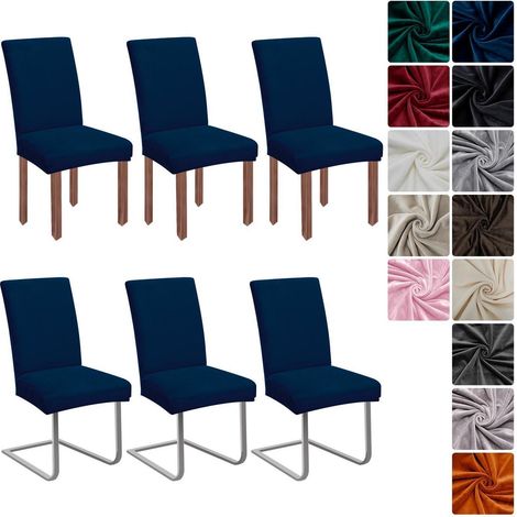 Stuhlhussen Samt 6er Set, Universell Stretch Stuhlbezug, Waschbar, Marineblau (1/5)