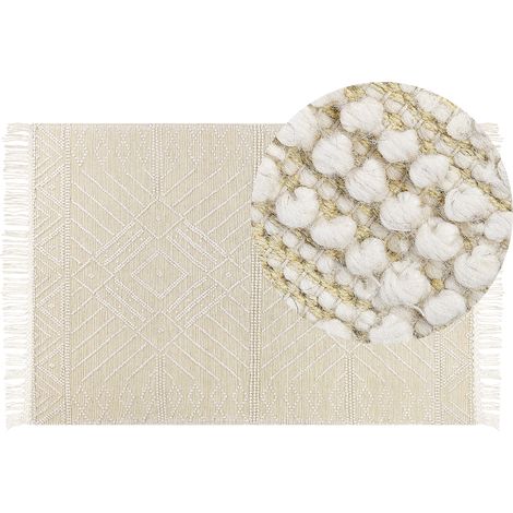 Alfombra de lana beige 160 x 230 cm hecho a mano borlas sala de estar Mavikent
