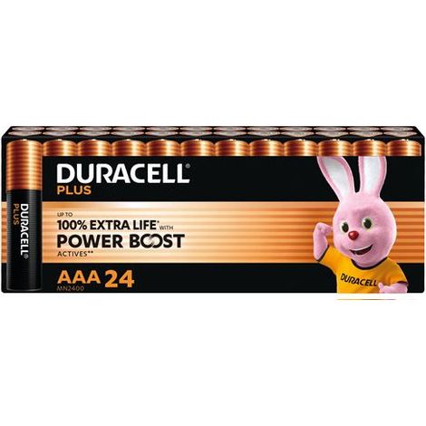 Pack de 24 piles alcalines Duracell Plus PowerBoost MN2400 AAA 1.5V LR03 Noir et Orange