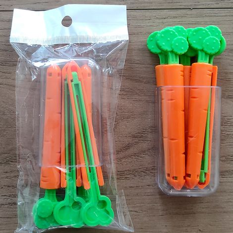 Lot de 5 pinces à carottes pour sacs alimentaires en PP, aimants pour réfrigérateur, avec boîte de rangement (1/5)
