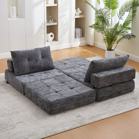 Divano letto pieghevole 180 x 79 cm in ciniglia grigia con cuscini DESVIAE (1/5)