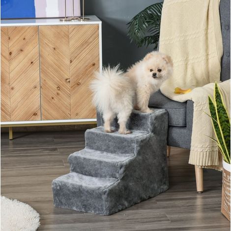 Escalier pour chien 4 marches 60 x 35 x 44 cm, pour lit et canapé, gris clair DESVIAE (1/5)