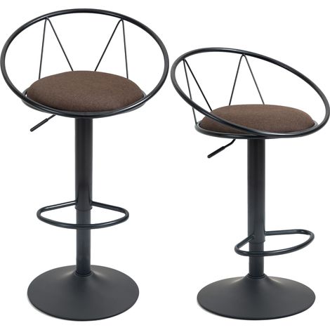 Set mit 2 höhenverstellbaren Barhockern, hoch mit Rückenlehne, Fußstütze und weichem Sitz, Metallgestell, 360° drehbare Sitze, für die Küche, Braun