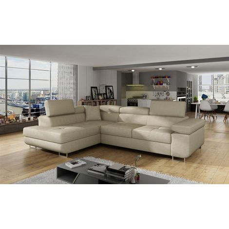 Ecksofa Schlafsofa SARRA in Stoff Jarell Hellbeige Ottomane Links (1/5)
