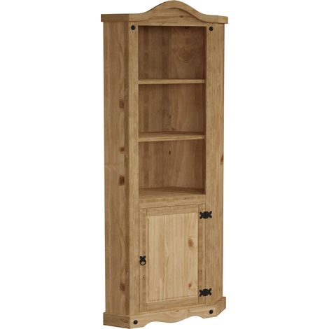 Corona 1 Door Corner Bookcase Solid Pine Shelving Storage Unit (1/4)