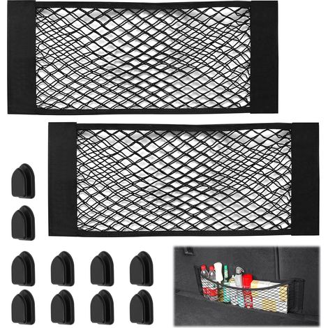 Lot de 2 Filet de rangement, 25x60cm, Élastique, Adhésif, Crochets, Coffre voiture (1/5)