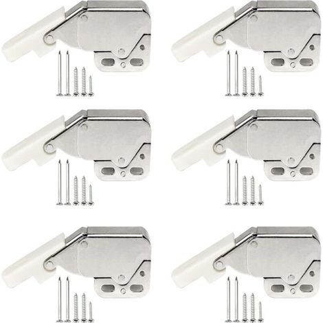 Set di 6 chiusure tattili a molla, mini serrature push-to-open per armadietti, con viti di montaggio. (1/5)