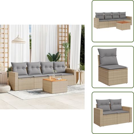 5-tlg. Garten-Sofagarnitur mit Kissen Beige Poly Rattan - Gartenmöbel Set - Outdoor Möbel - Rattan Gartenset - Lounge Set - Esstisch Set (1/5)