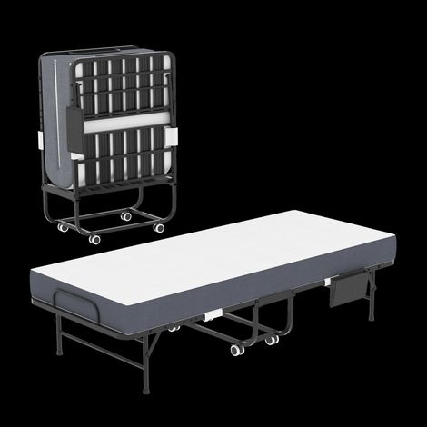 Lit pliant simple 190 × 78cm avec matelas en mousse à mémoire de forme de 9,5cm, lit d'appoint portable comprenant un cadre métallique robuste et un sac de rangement., garantie 2 ans