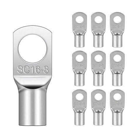 &Tubular Terminals SC16-8 M8 16mm², Non-Insulated Tinned Copper Ring Terminals for Battery Cables, Ring Eye Crimp Lug, Electric Flat Lug for Car Solar Panel& (1/5)