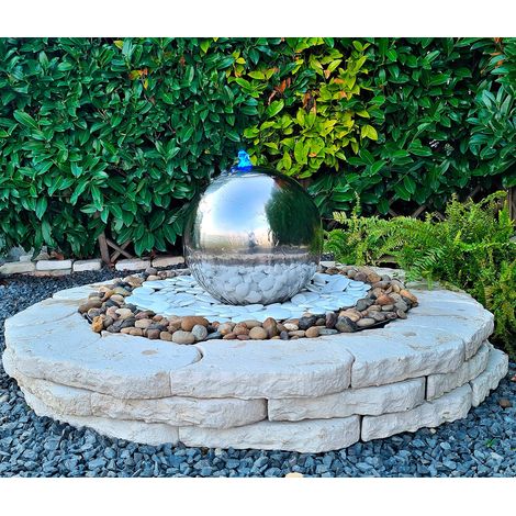 Sfera Cascata Artificiale da Giardino con LED Ø40 cm in Acciaio Inox con Pompa (1/4)